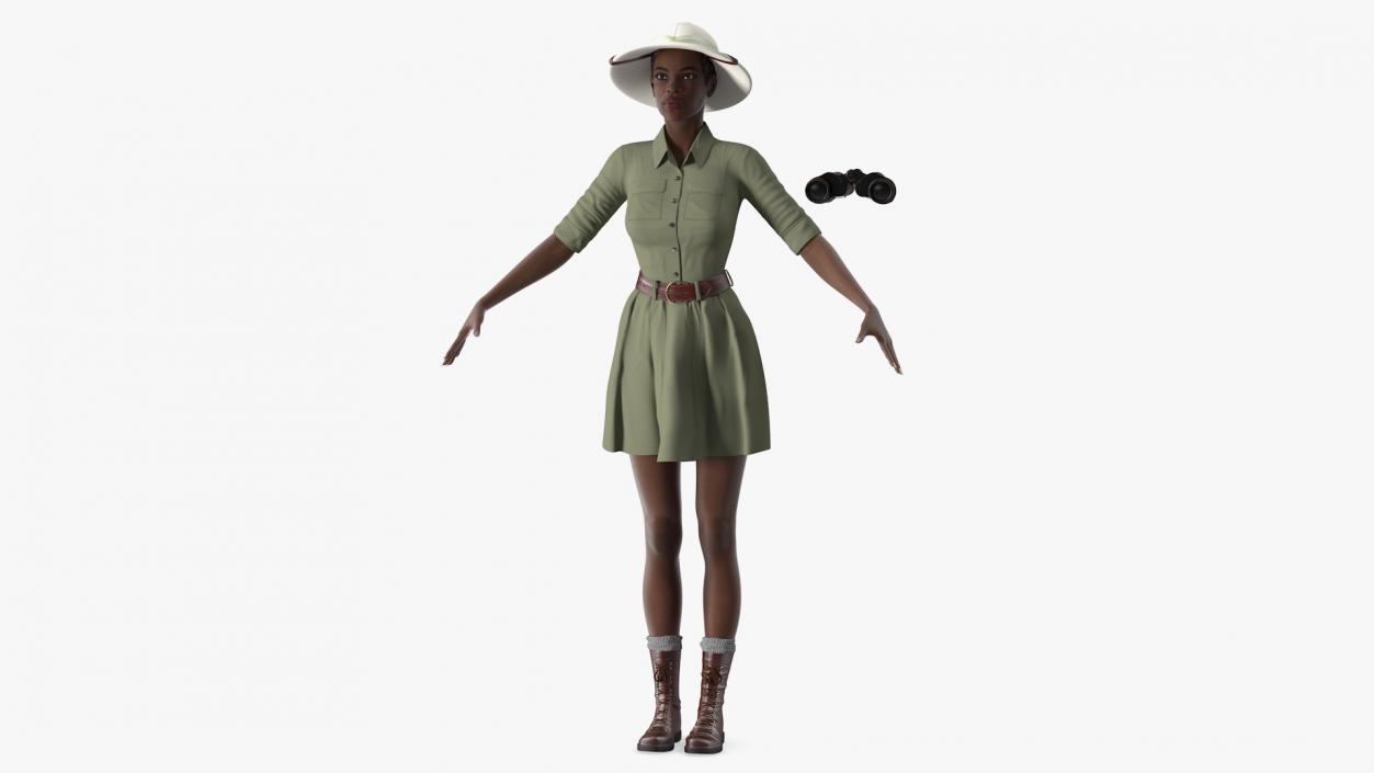 Dark Skin Black Woman Explorer T Pose 3D