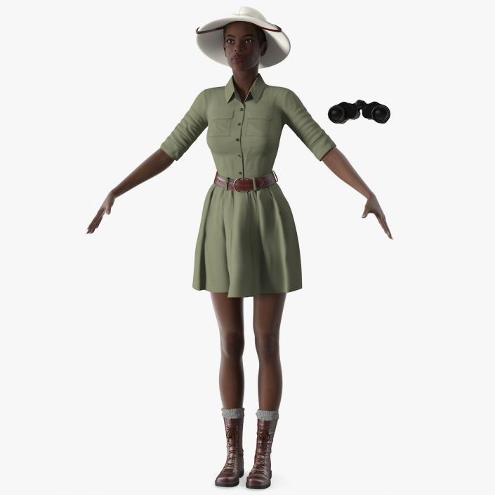 Dark Skin Black Woman Explorer T Pose 3D