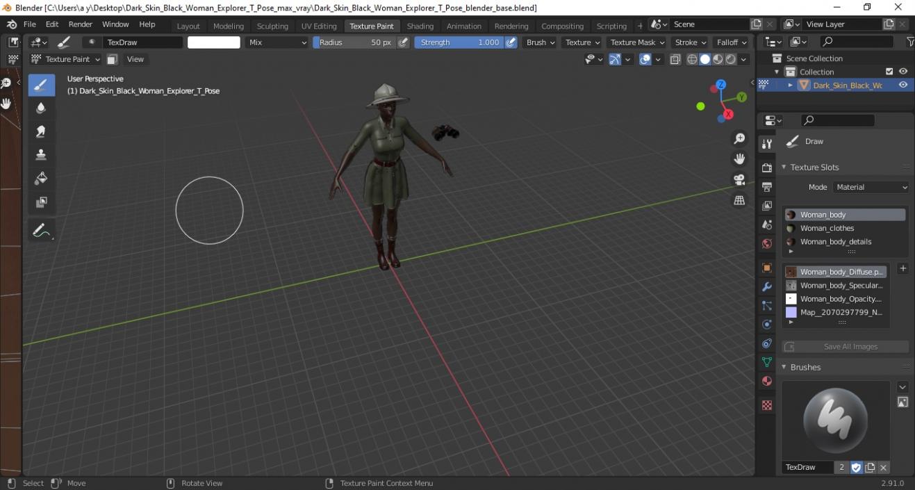 Dark Skin Black Woman Explorer T Pose 3D