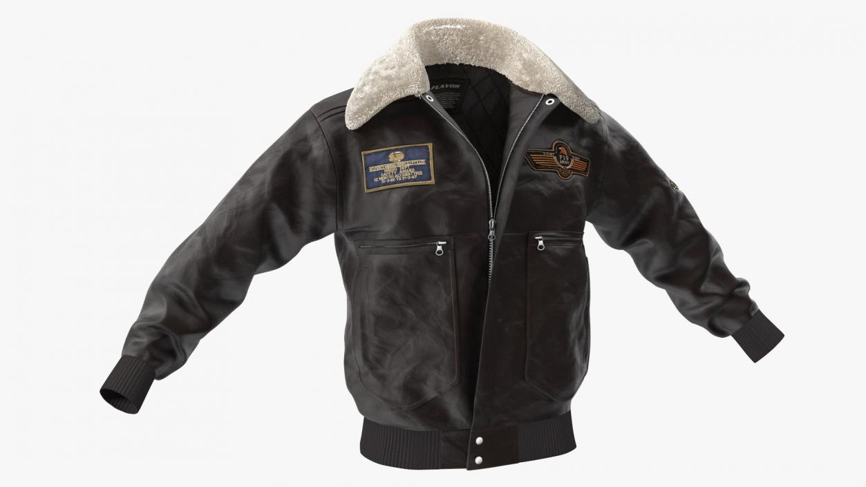 Flight Aviator Leather Jacket Brown Fur 3D model