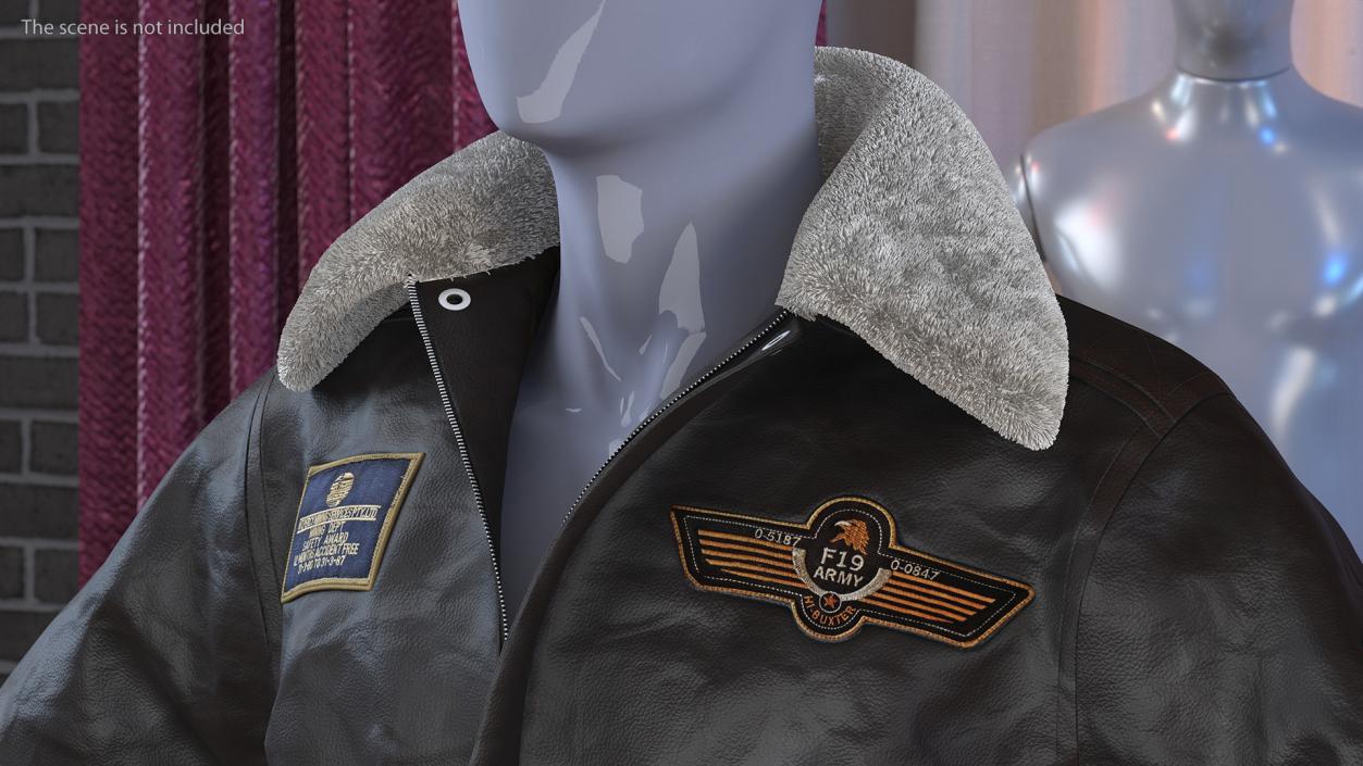 Flight Aviator Leather Jacket Brown Fur 3D model