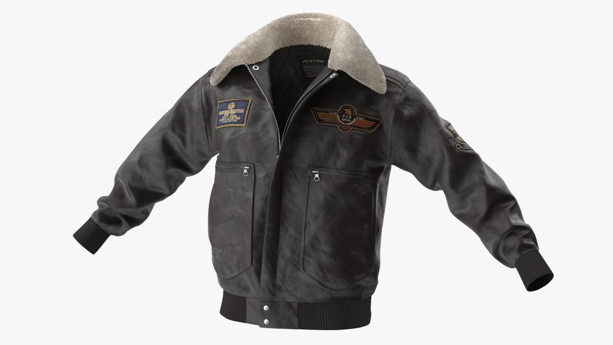 Flight Aviator Leather Jacket Brown Fur 3D model