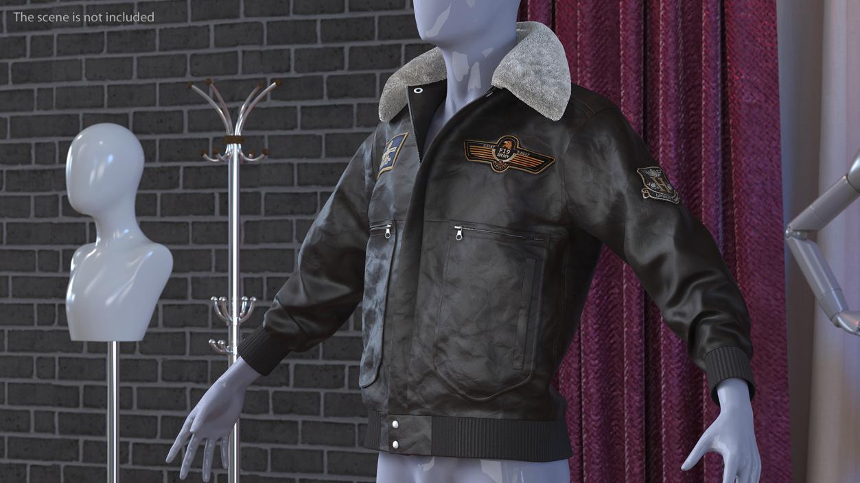 Flight Aviator Leather Jacket Brown Fur 3D model