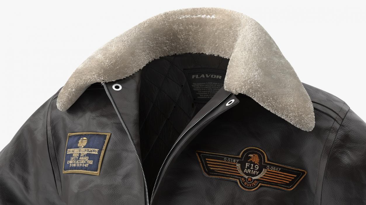 Flight Aviator Leather Jacket Brown Fur 3D model