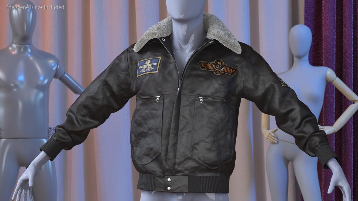 Flight Aviator Leather Jacket Brown Fur 3D model