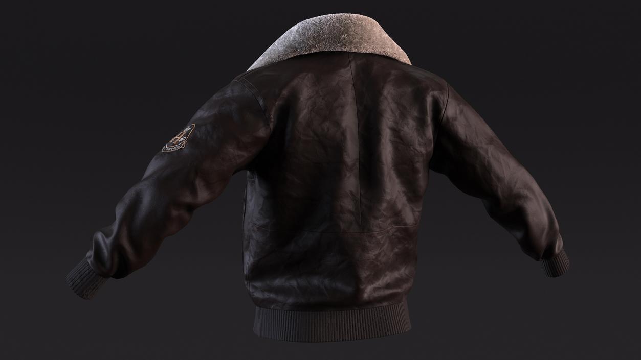 Flight Aviator Leather Jacket Brown Fur 3D model