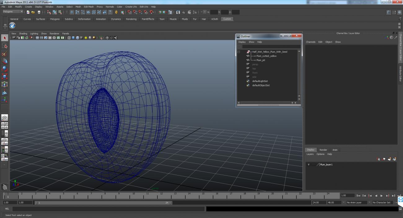 3D model Half Wet Yellow Plum With Seed