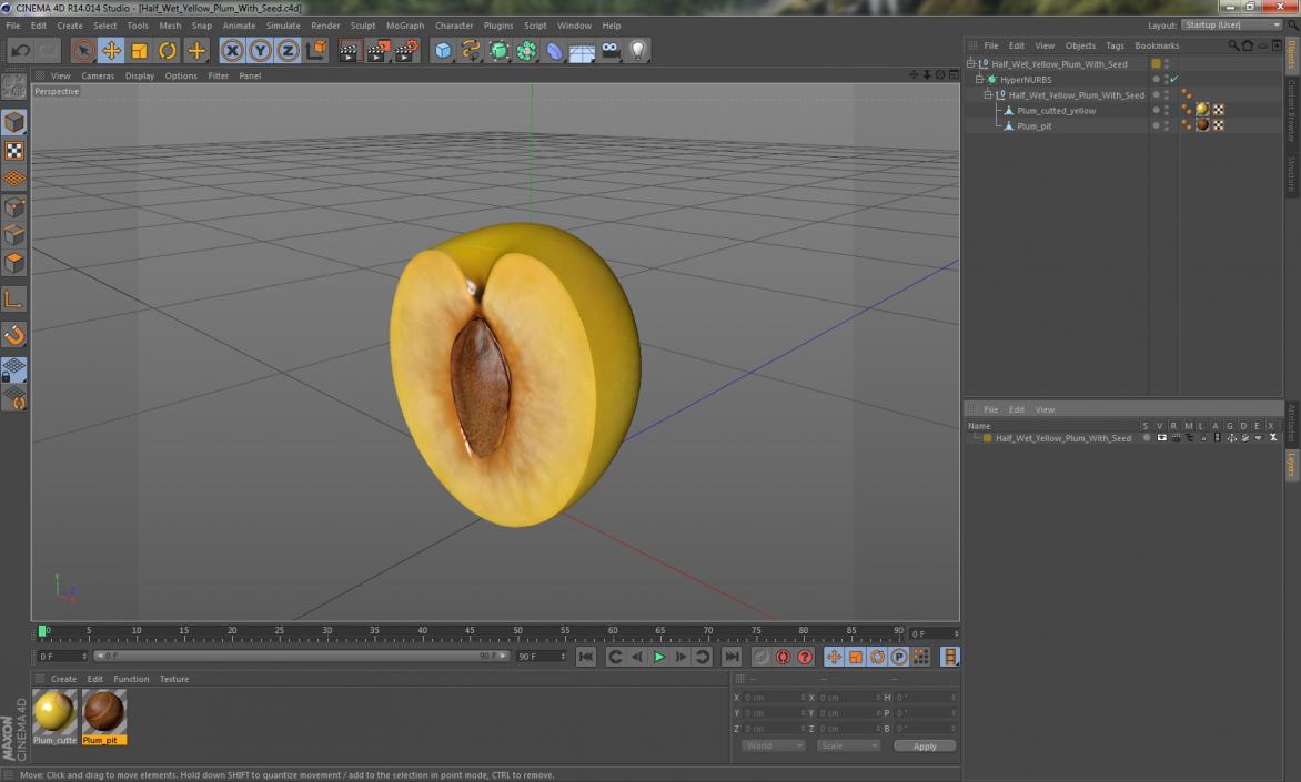 3D model Half Wet Yellow Plum With Seed