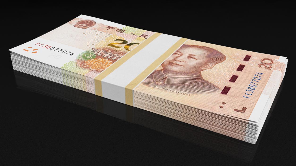 3D Pack of Chinese 20 Yuan 2019 Banknotes model