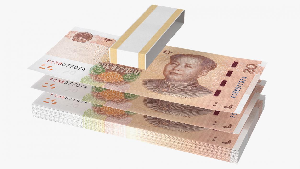 3D Pack of Chinese 20 Yuan 2019 Banknotes model