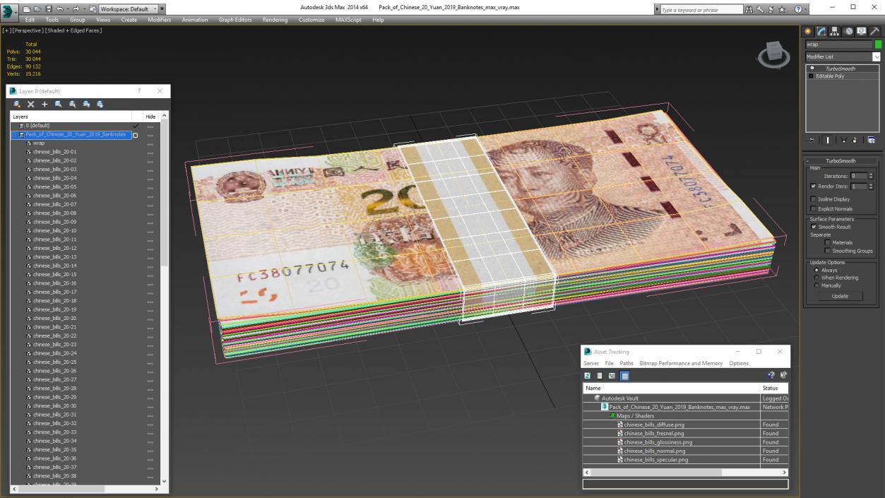 3D Pack of Chinese 20 Yuan 2019 Banknotes model