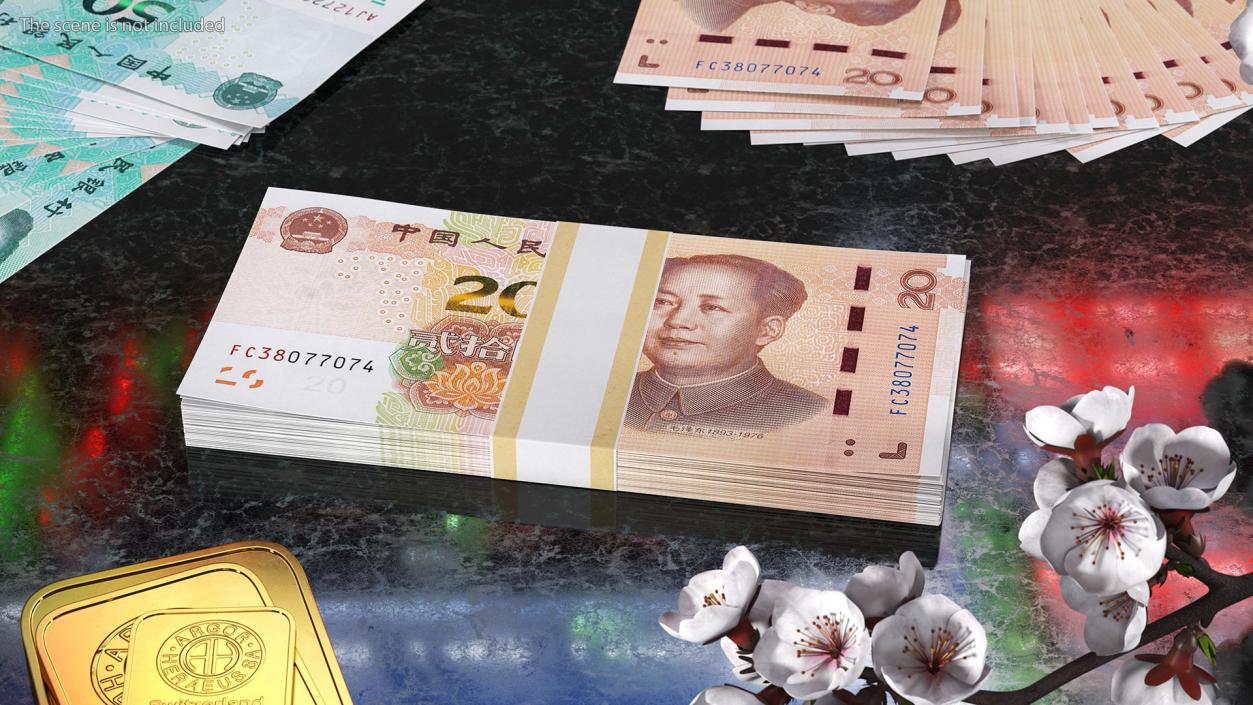 3D Pack of Chinese 20 Yuan 2019 Banknotes model