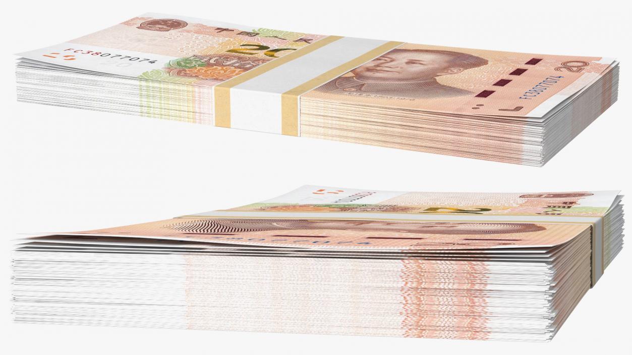 3D Pack of Chinese 20 Yuan 2019 Banknotes model