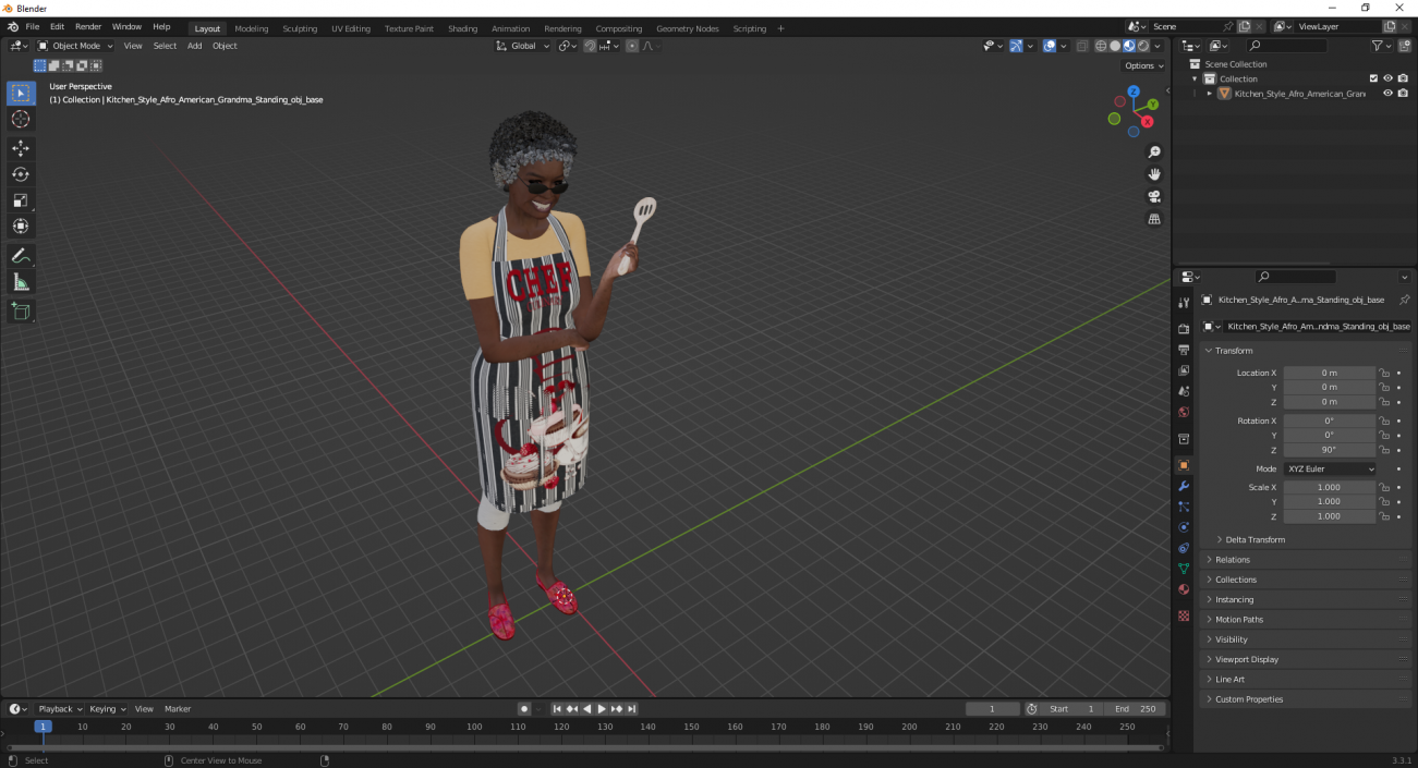 Kitchen Style Afro American Grandma Standing 3D model