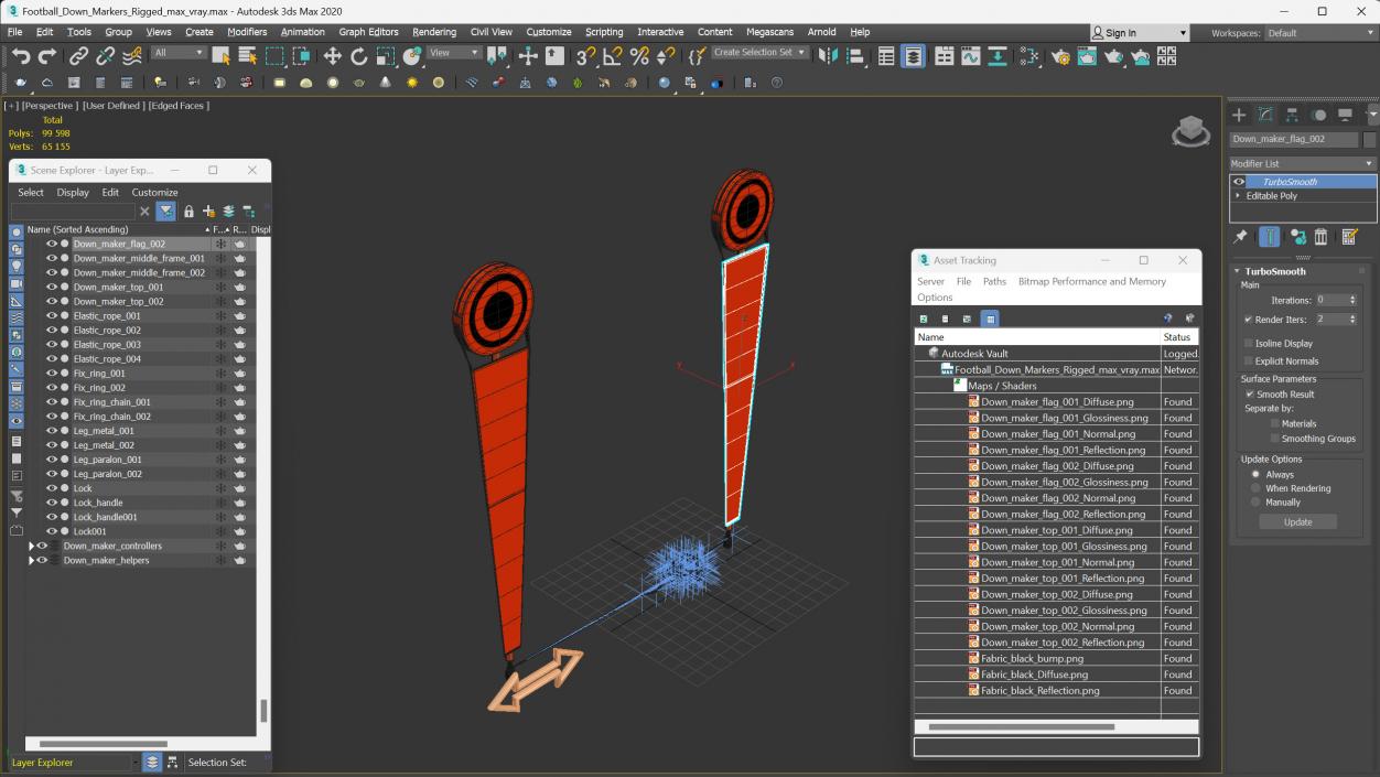 3D Football Down Markers Rigged model