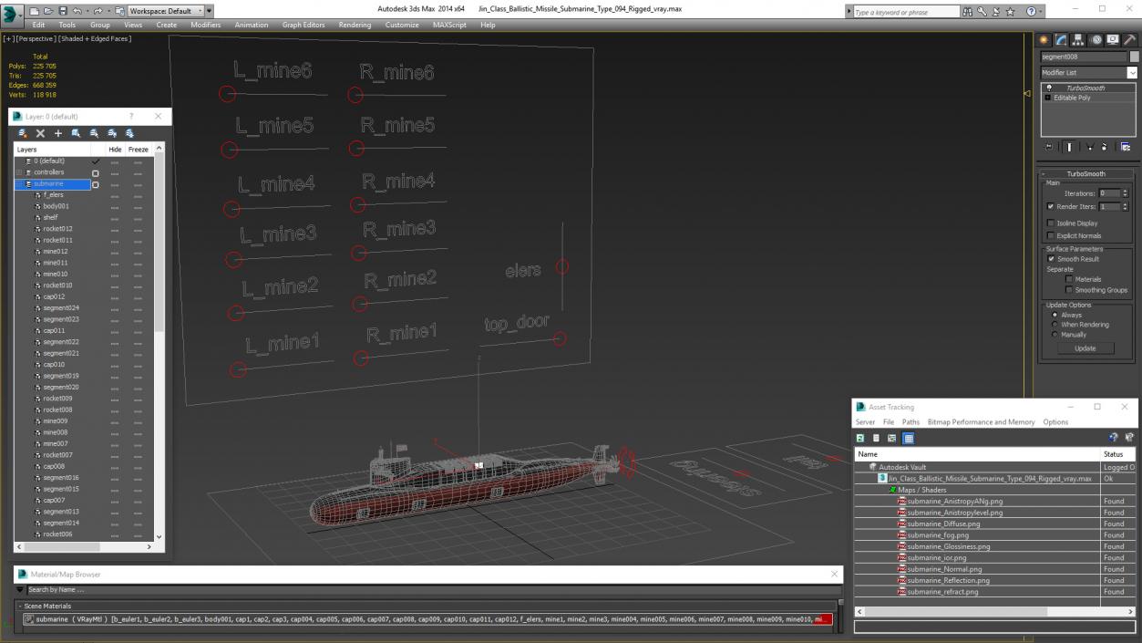 3D Jin Class Ballistic Missile Submarine Type 094 Rigged model