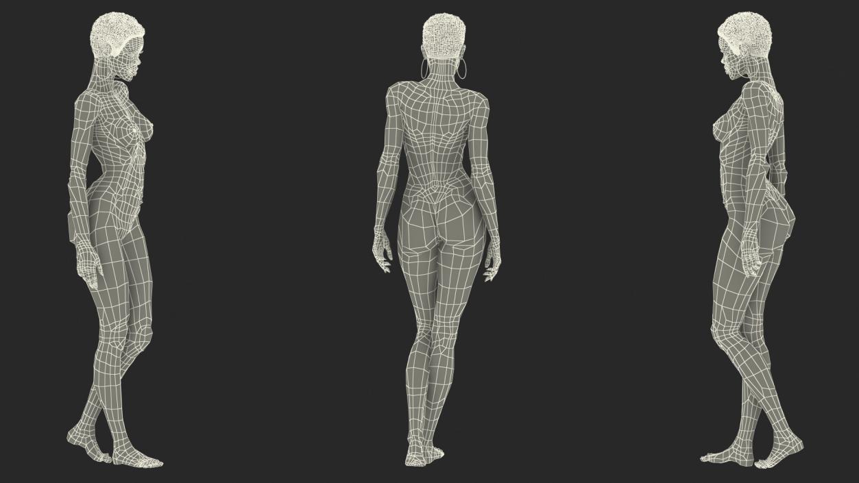 3D model Nude Light Skin Black Woman Walking Pose