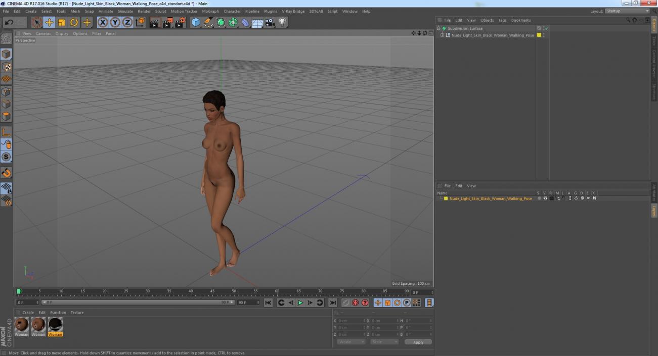 3D model Nude Light Skin Black Woman Walking Pose