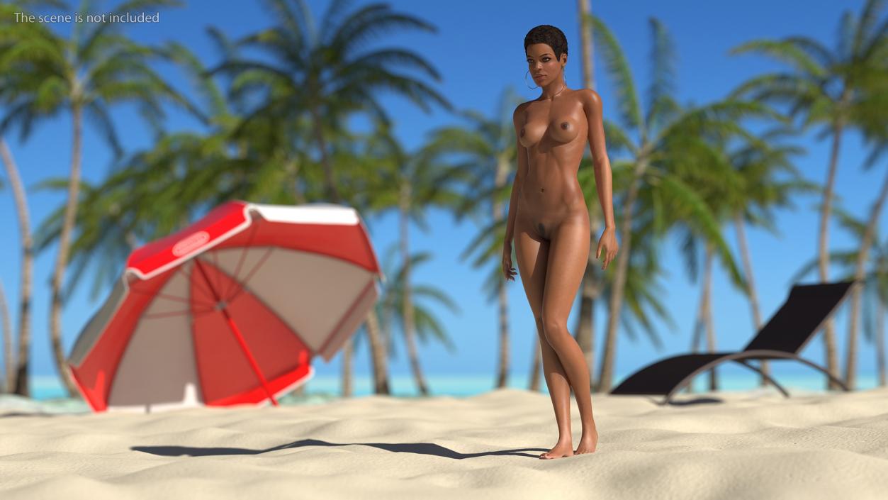 3D model Nude Light Skin Black Woman Walking Pose