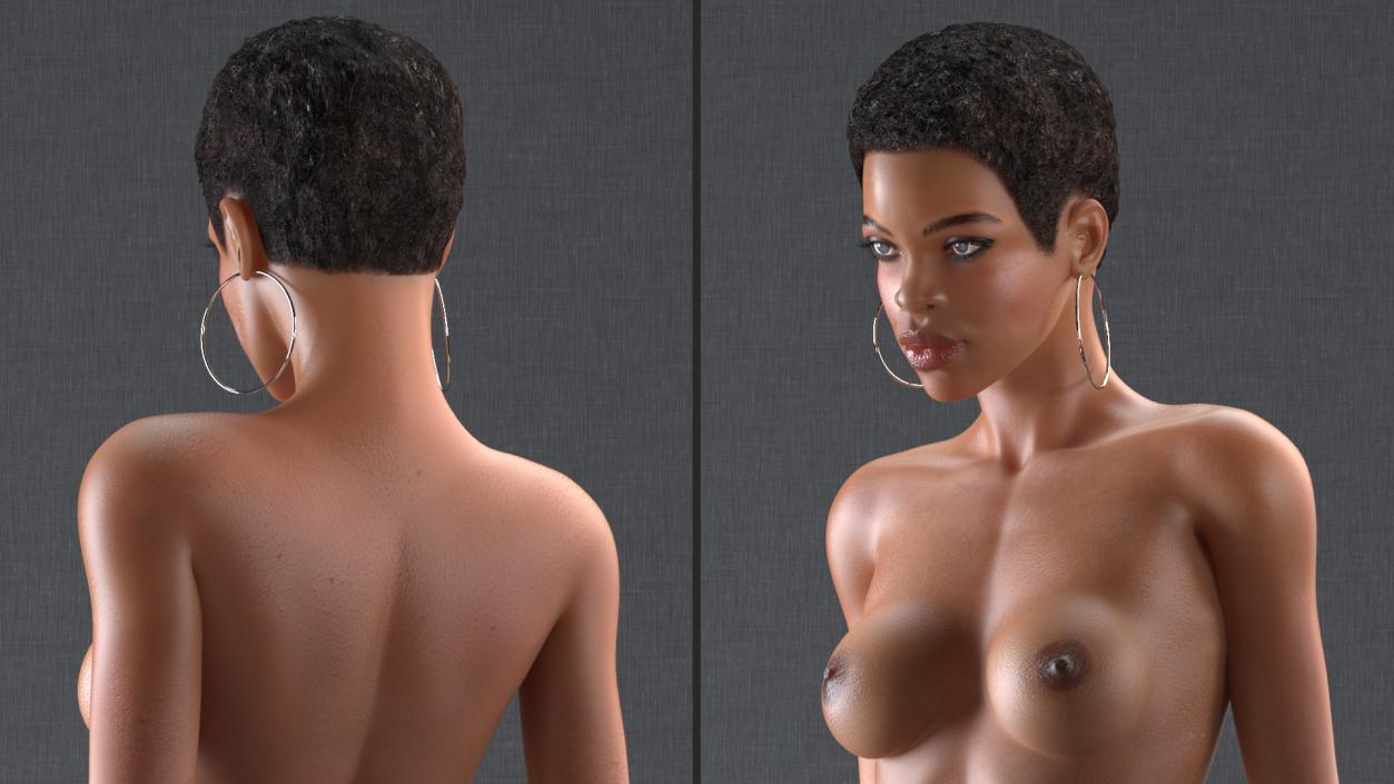 3D model Nude Light Skin Black Woman Walking Pose