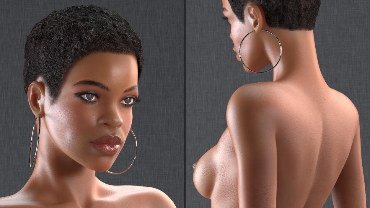 3D model Nude Light Skin Black Woman Walking Pose