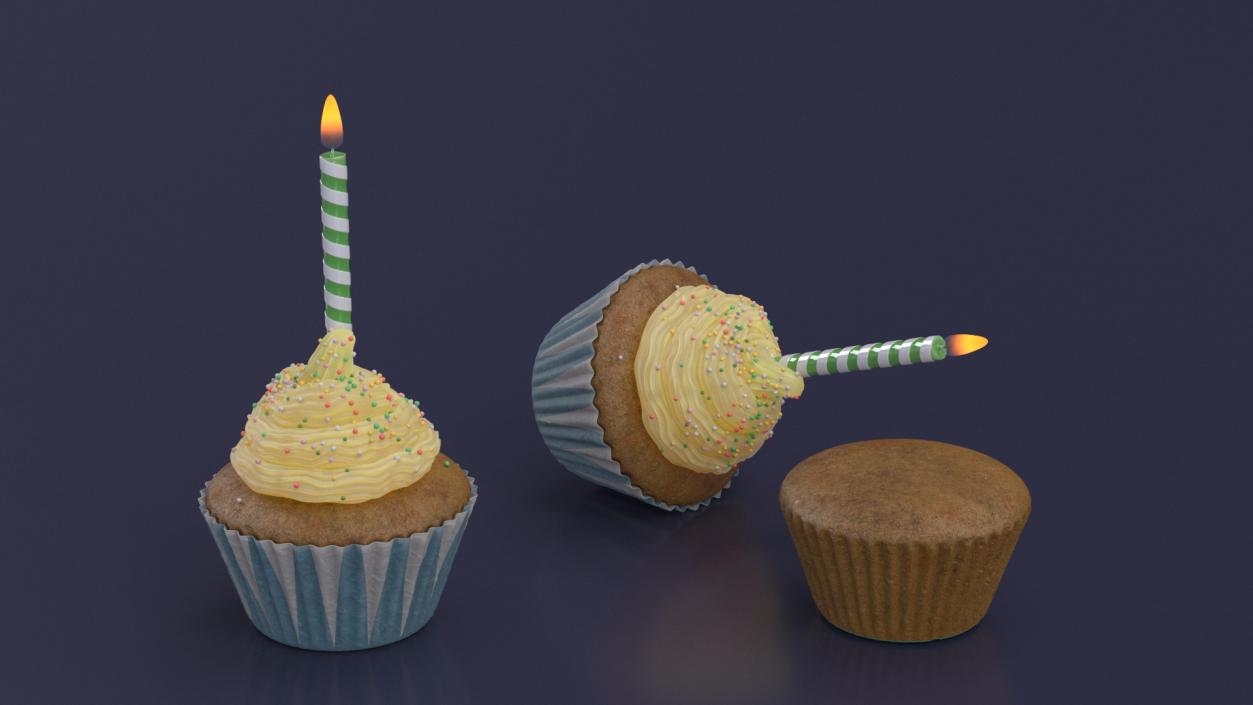 Birthday Cupcake and Candle 3D