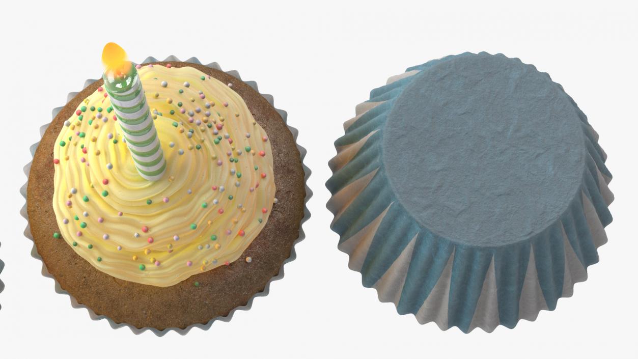 Birthday Cupcake and Candle 3D