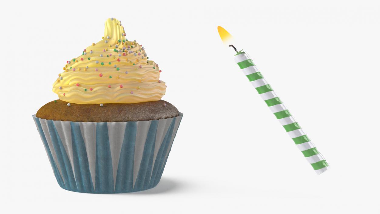 Birthday Cupcake and Candle 3D