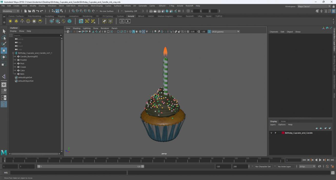 Birthday Cupcake and Candle 3D