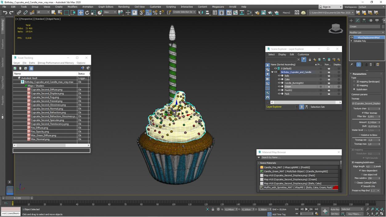 Birthday Cupcake and Candle 3D