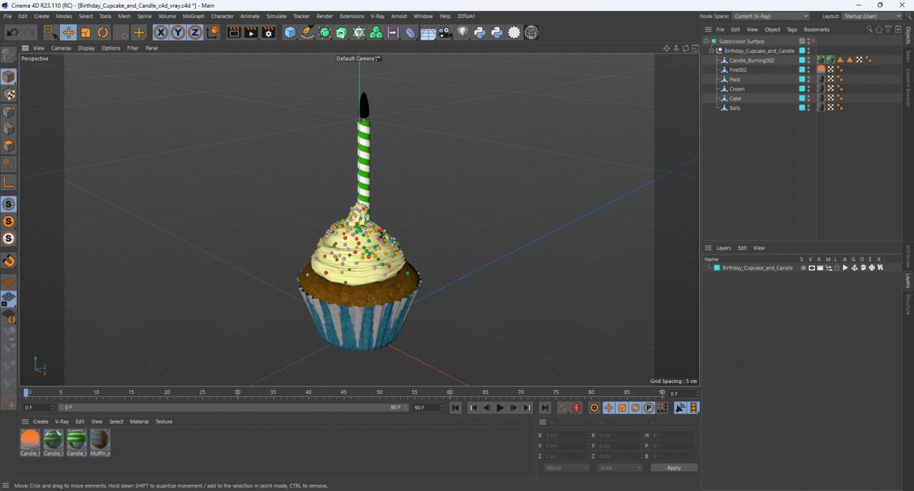 Birthday Cupcake and Candle 3D