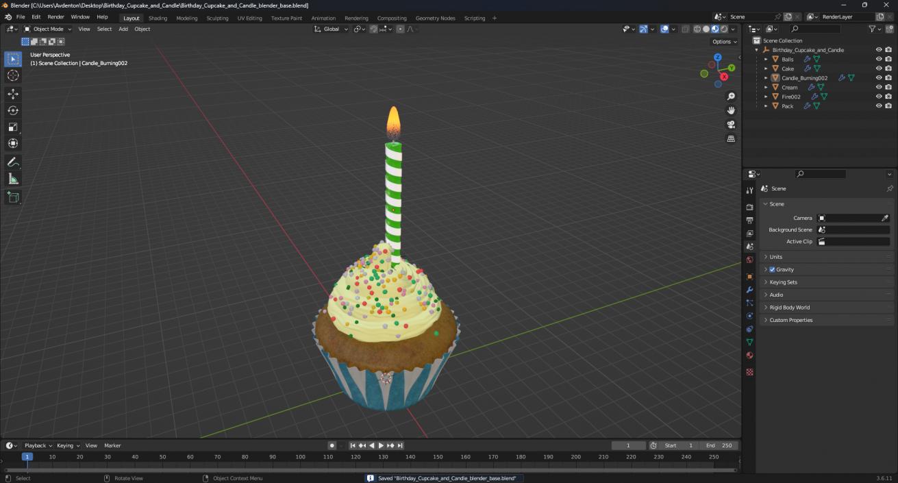 Birthday Cupcake and Candle 3D