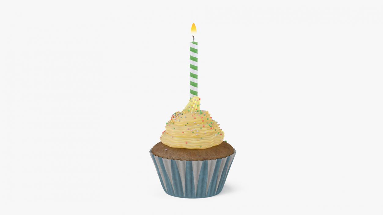 Birthday Cupcake and Candle 3D