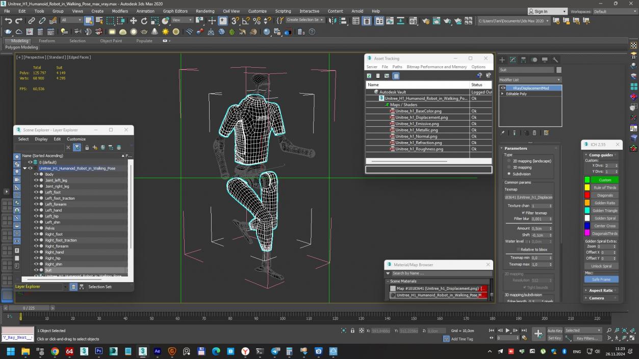 3D Unitree H1 Humanoid Robot in Walking Pose