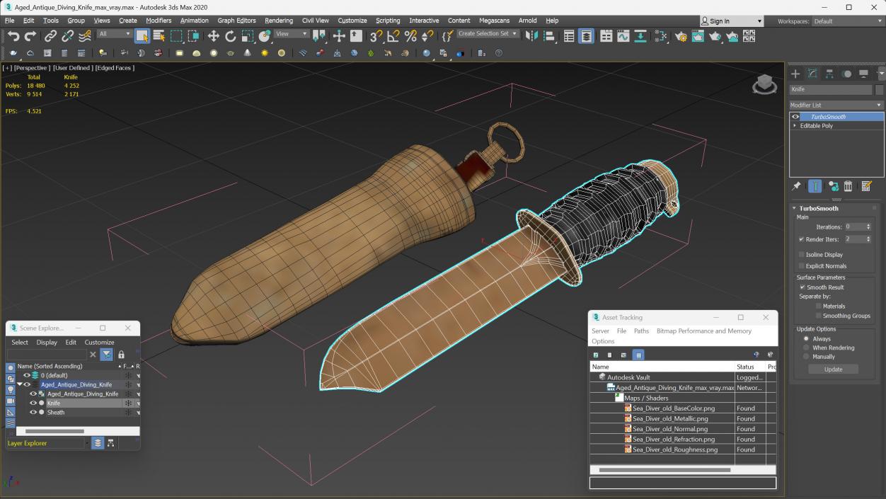 3D model Aged Antique Diving Knife