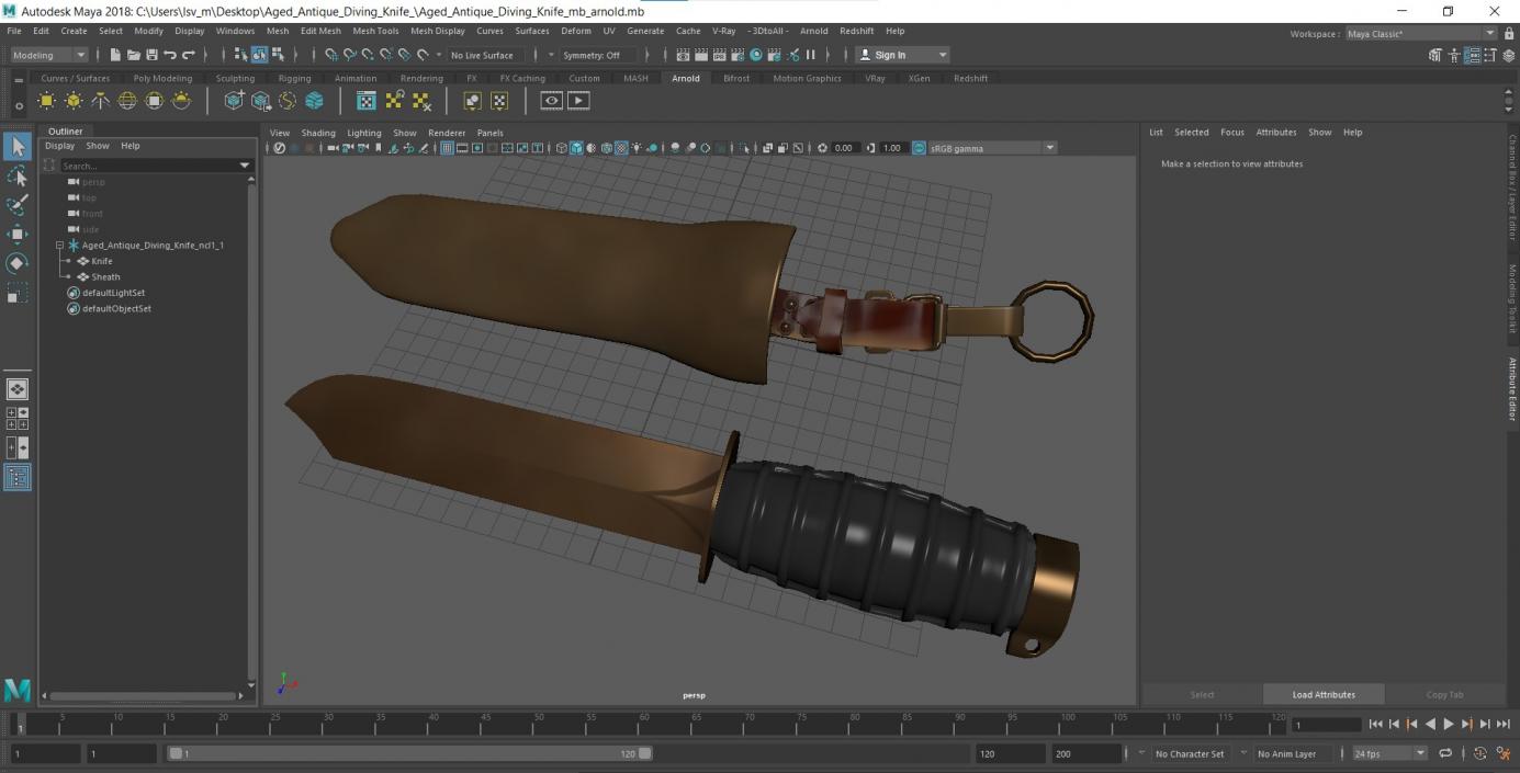 3D model Aged Antique Diving Knife