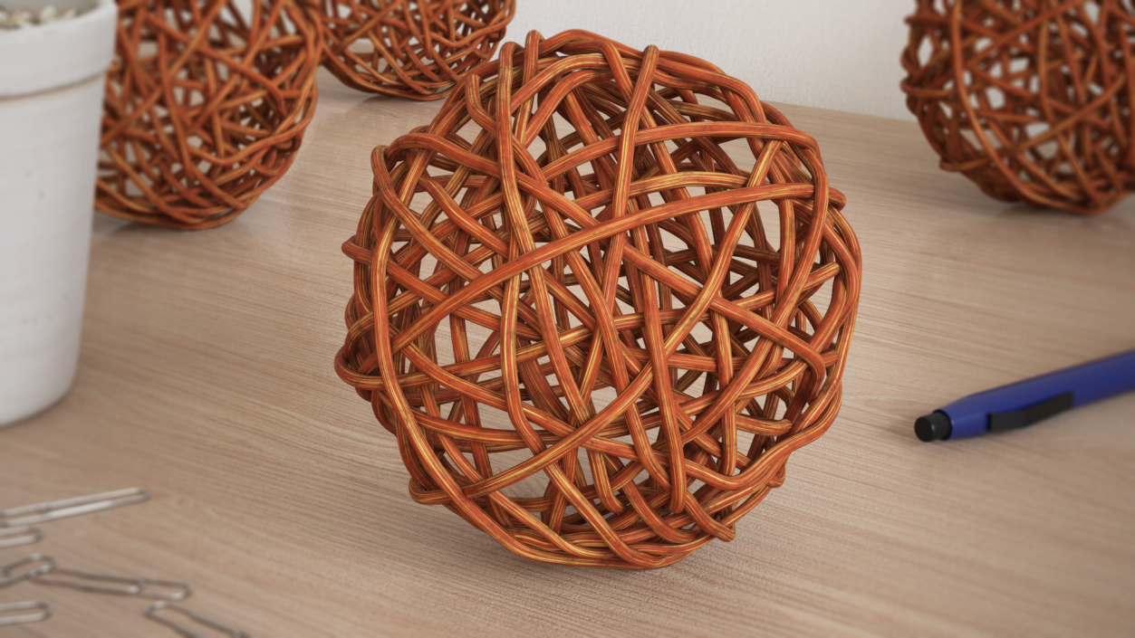 Wood Twig Rattan Wicker Ball Brown 3D model