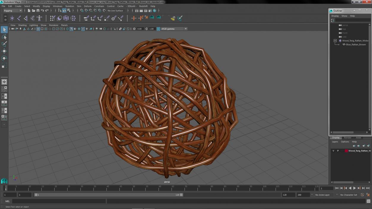 Wood Twig Rattan Wicker Ball Brown 3D model