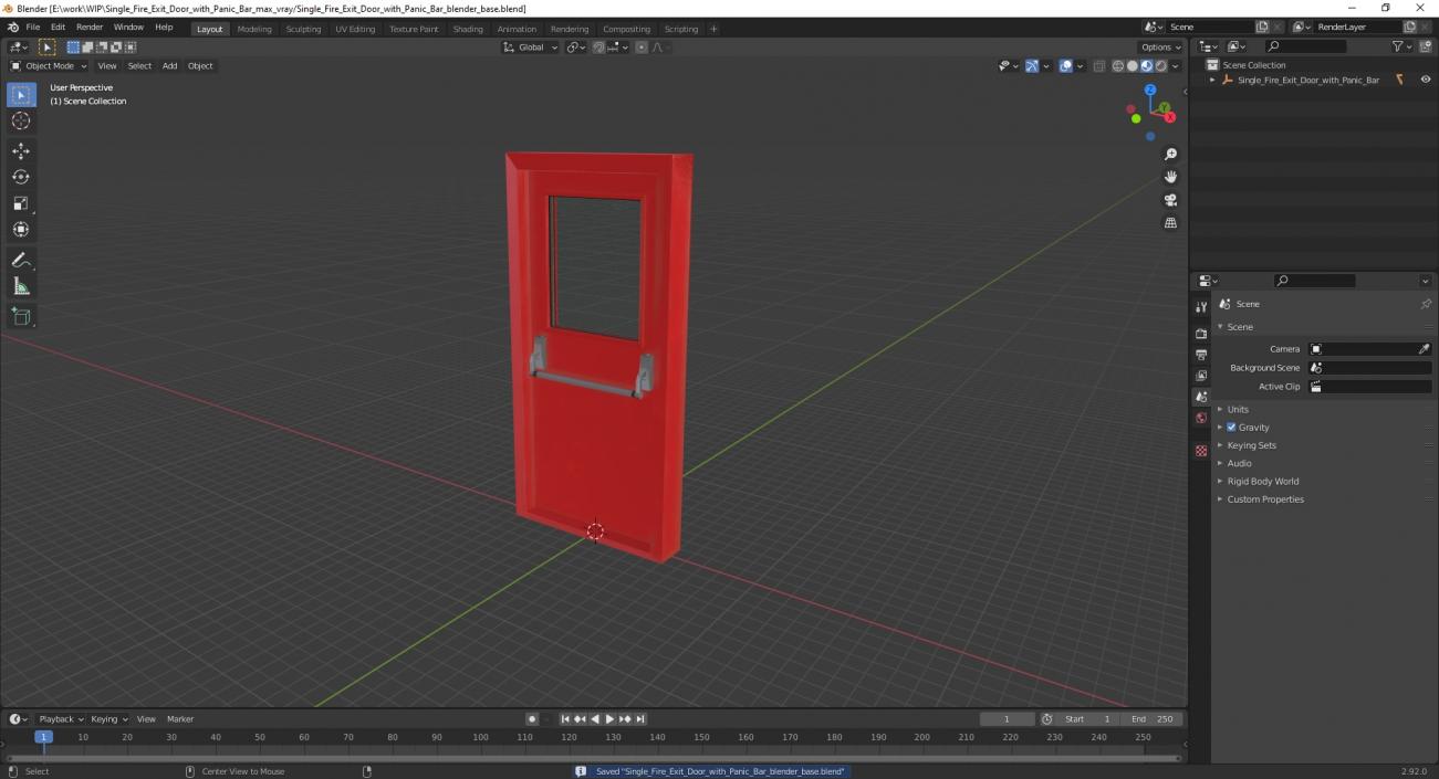 3D Single Fire Exit Door with Panic Bar