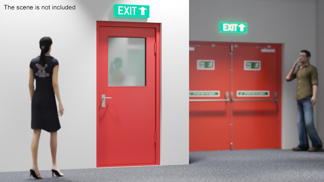 3D Single Fire Exit Door with Panic Bar