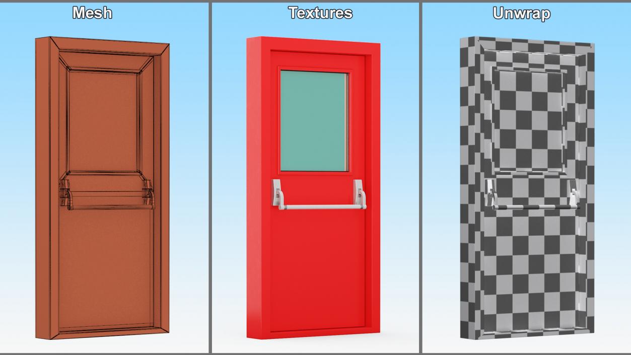 3D Single Fire Exit Door with Panic Bar