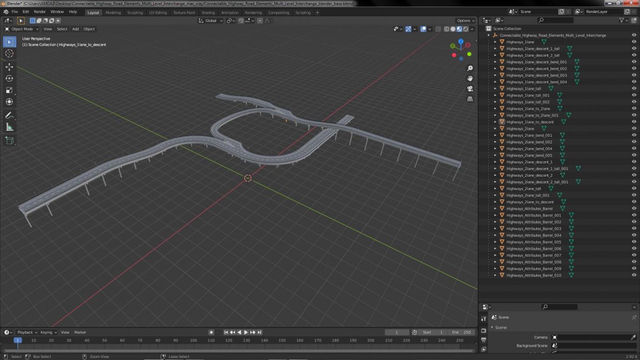 Connectable Highway Road Elements Overpass 2 to 3 Lane 3D model