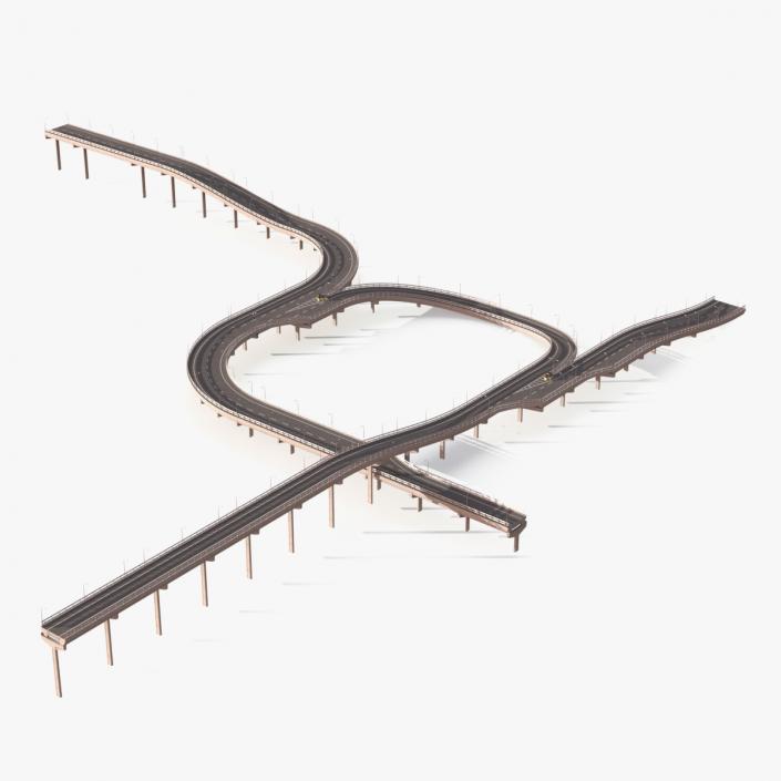 Connectable Highway Road Elements Overpass 2 to 3 Lane 3D model