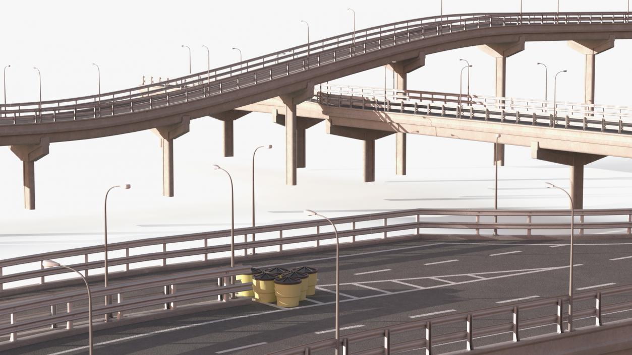 Connectable Highway Road Elements Overpass 2 to 3 Lane 3D model