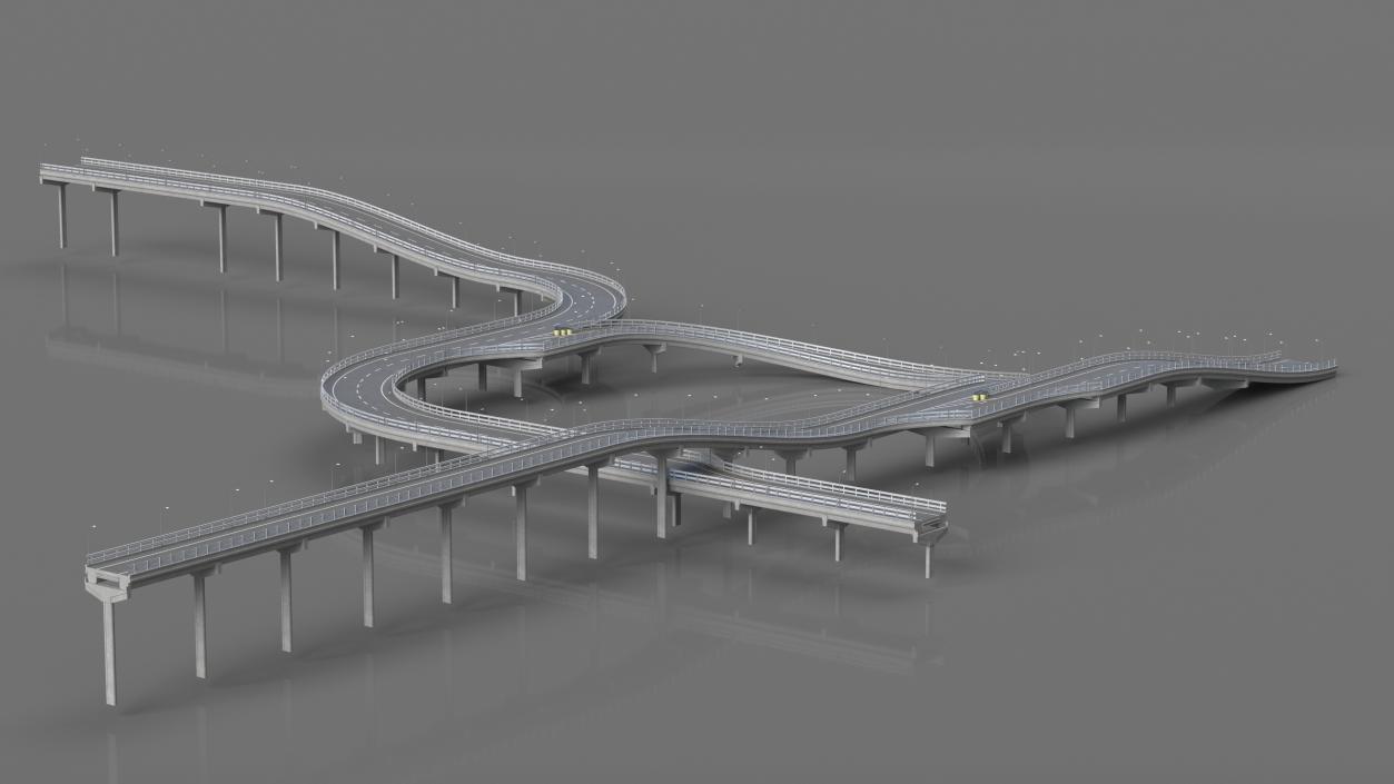 Connectable Highway Road Elements Overpass 2 to 3 Lane 3D model