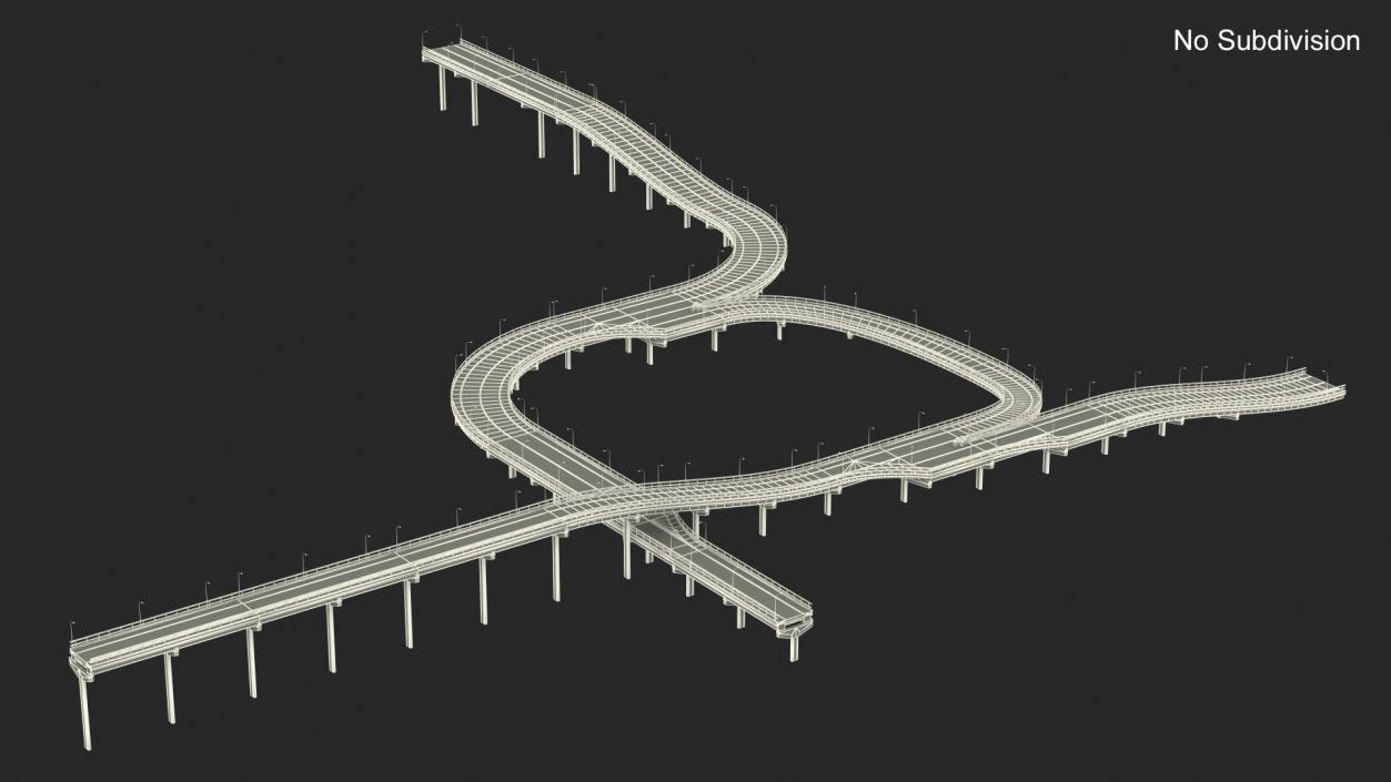 Connectable Highway Road Elements Overpass 2 to 3 Lane 3D model