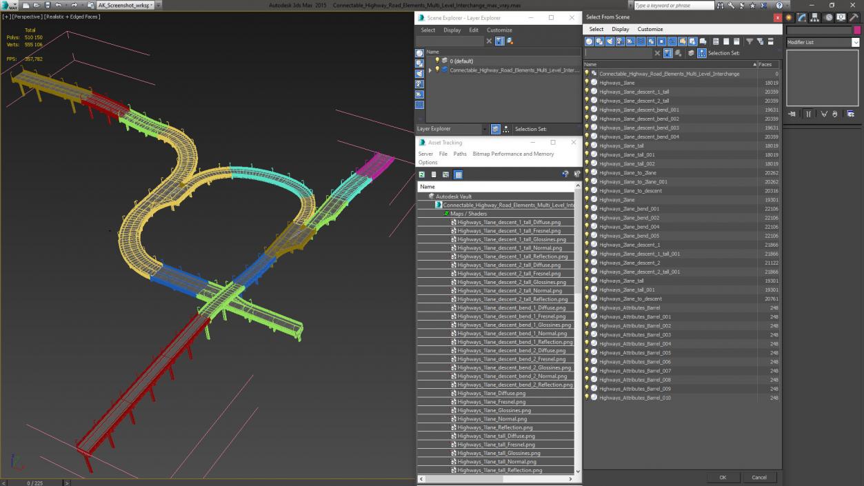 Connectable Highway Road Elements Overpass 2 to 3 Lane 3D model