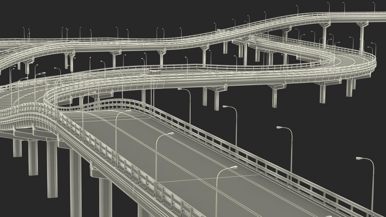 Connectable Highway Road Elements Overpass 2 to 3 Lane 3D model