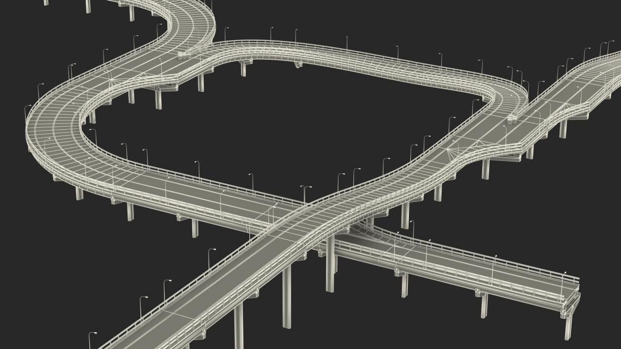 Connectable Highway Road Elements Overpass 2 to 3 Lane 3D model