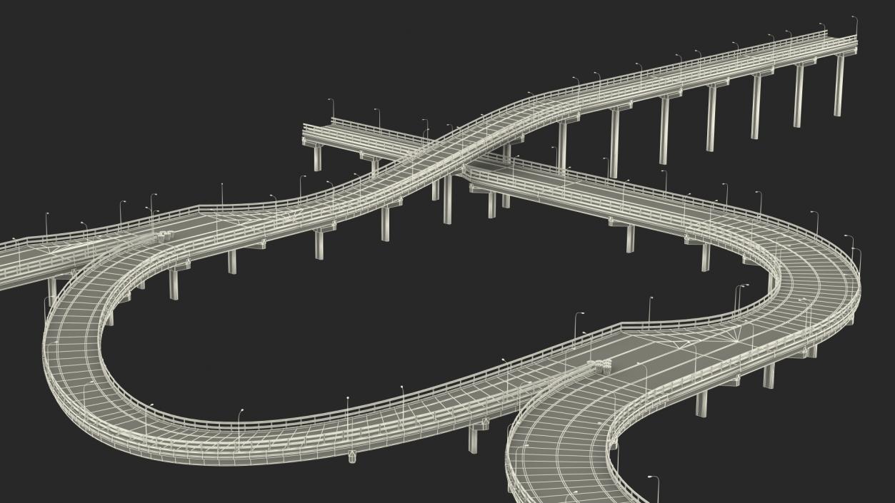 Connectable Highway Road Elements Overpass 2 to 3 Lane 3D model